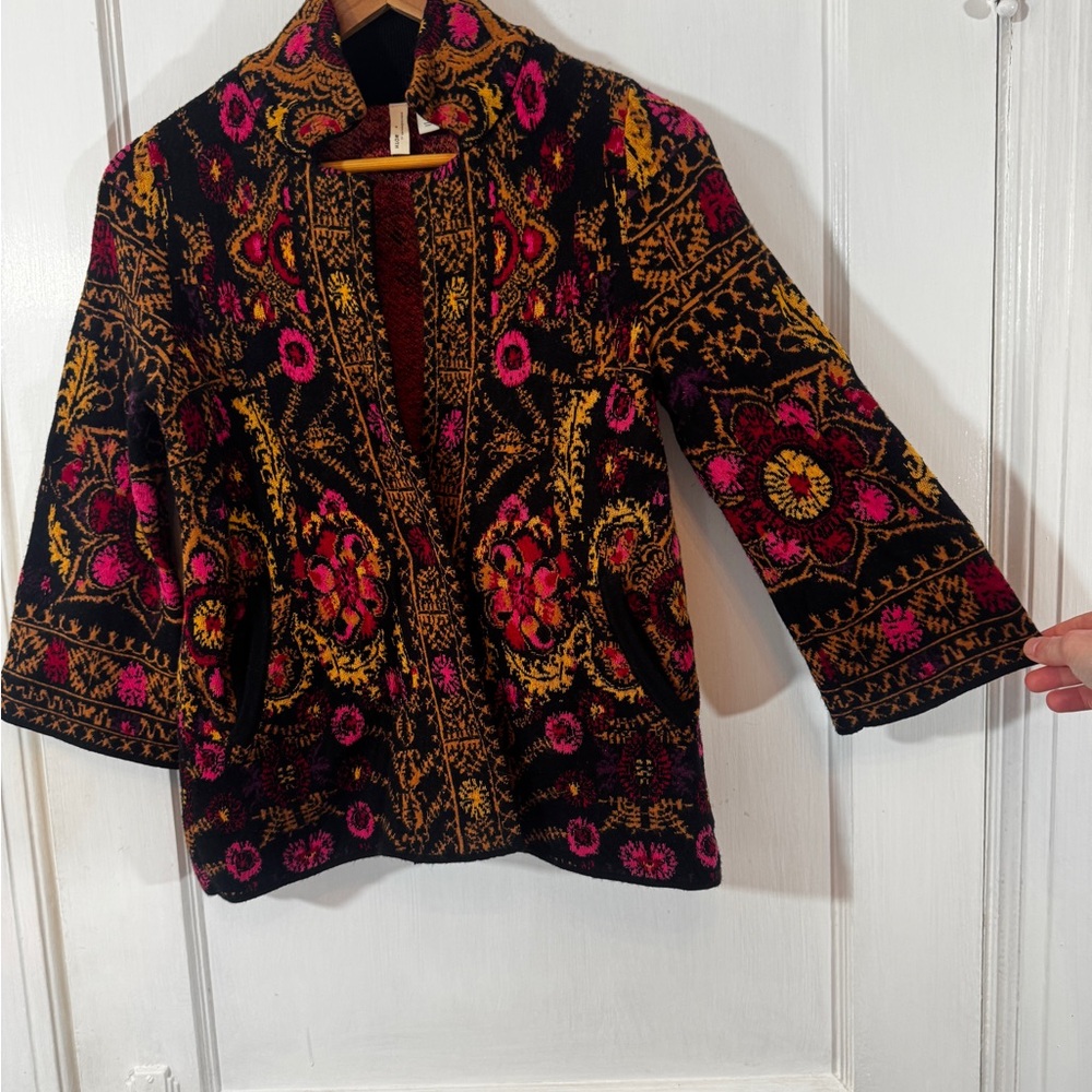 Anthropologie Cardigan Granola Grannycore XS Black Pink - Picture 4 of 7